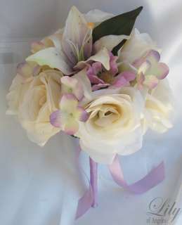one ivory rose bud accented with an ivory lavender hydrangeas