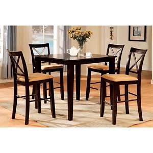 Solid Wood Espresso Finish 5 Piece Counter Height Dining Set  