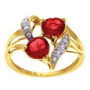 Ruby and Diamond Double Heart Ring. 10K Yellow Gold 