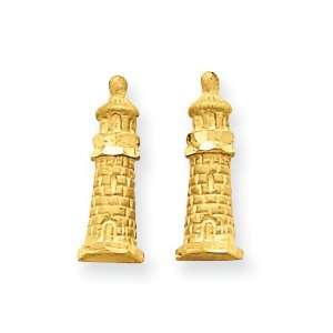  14k Gold Diamond cut Lighthouse Earrings Jewelry