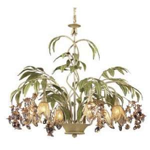  Huarco 6 Light 28 Seashell Chandelier with Amber Glass 