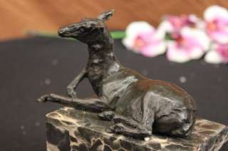 Signed Bronze Marble Statue Stag Elk Deer Buck Bookend Sculpture 