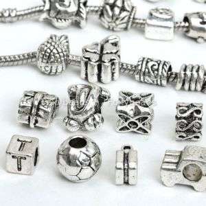 40Pc Tibetan Silver MIXED Large Hole Beads Fit Charm  