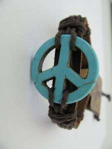 LEATHER TURQUOISE PEACE SIGN Bracelet Brand new  