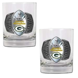  Green Bay Packers NFC Champ 2pc 14oz Rocks Glass Set 