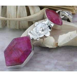    925 Sterling Silver Created RUBY Pendant, 2.38, 9.87g Jewelry