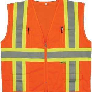 Safety Vest, ANSI Class 2, Color Orange, Mesh, 6 Pockets, Zipper 