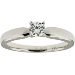  18K White Gold Comfort Fit Round Solitaire Diamond Engagement Ring 