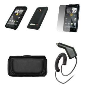 HTC EVO 4G Premium Black Leather Carrying Pouch+Black Silicone Skin 