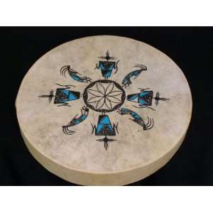  Native American Tigua Indian Painted Drum  16 kachinas 