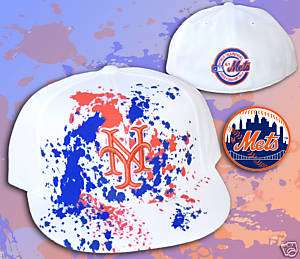 New York Mets MLB Hat Cap Paint White Fitted 7 1/4  