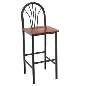  Cafe Stool with Wood Seat and Metal Frame Walnut Seat 