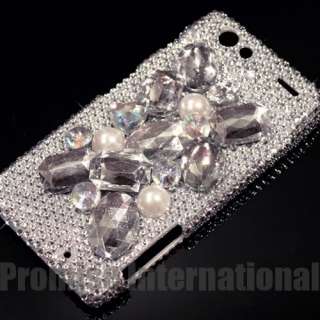 3D Silver Rhinestone Crystal Bling Case Cover   Motorola Droid RAZR 