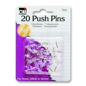  Push Pins, Plastic, 7/16, 20/PK, Clear   PUSH PINS CL 20CT 