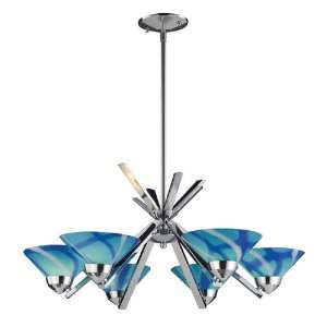  6 LIGHT CHANDELIER IN POLISHED CHROME AND CARRIBEAN GLASS 