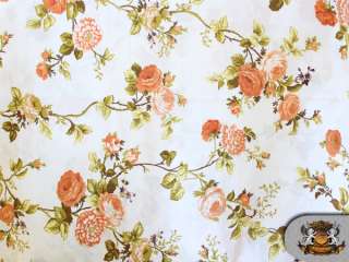 Polycotton Printed FLOWER ORANGE Fabric / 56 wide by the yard  