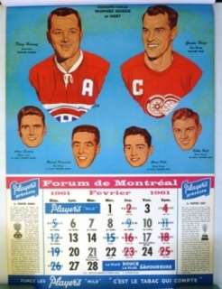 Original 1960 61 Player’s Montreal Canadiens Calendar  