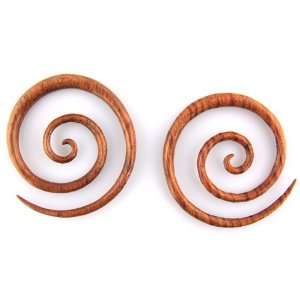   Wood Hand Carved Spiral Earrings   Gauge 5mm / 4g Evolatree Jewelry
