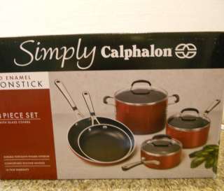 SIMPLY CALPHALON RED ENAMEL NONSTICK 8 PIECE SET #1780212 BRAND NEW IN 