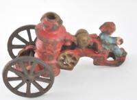 Antique Cast Iron Toy Fire Wagon Two Horse Drawn Wagon Driver 