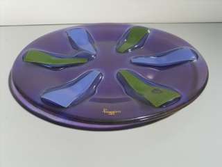 Higgins Signed Art Glass Plate, Purple Blue and Green  
