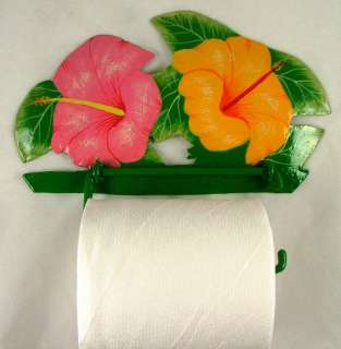 Tropical Hibiscus Toilet Paper TP Holder Haitian Metal Art  