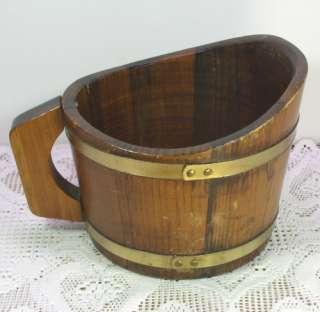 Brass Banded Wood/Wooden Slat Bucket Planter/Flower Pot  