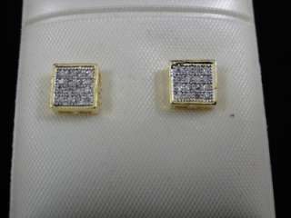 14k Yellow Gold Finish Square Micro Pave Stud Earrings  