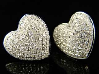 LADIES 10K GOLD HEART PAVE DIAMOND 12 MM EARRINGS 1.20C  