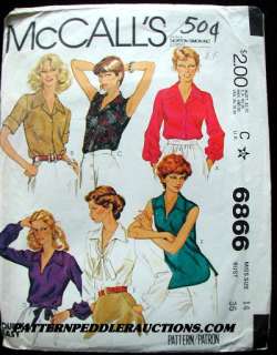 1970s 6 STYLE SHIRTS BLOUSES TOPS Fabric Pattern 42bust  