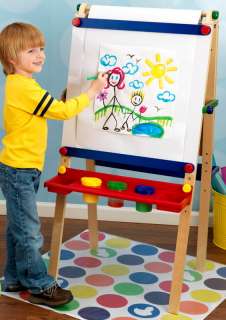 New Kids Wooden Art Easel with Paper Roll Chalk & Dry Erase Board Wood 