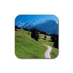  Mountains scenic photo Rubber Square Coaster set (4 pack 