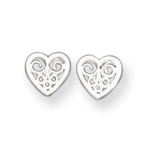  Sterling Silver Filigree Heart Mini Earrings Jewelry