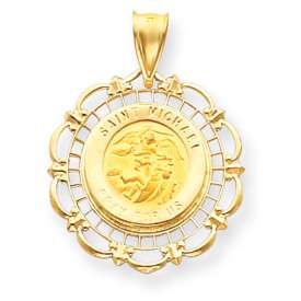 14K Gold Saint St Michael Badge Pendant Lacy Frame 2.2g  