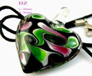 G3276 Ladys Black Lampwork Murano glass Heart Bead Pendant Necklace 