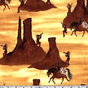  45 Wide Southwestern Horses Amber Fabric By The Yard 