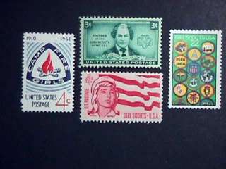 GIRL SCOUTS HONORED ON POSTAGE STAMPS(4) ISSUED 1948 1987, ALL PERFECT 