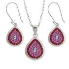    Sterling Silver Red, Pink and White Crystal Teardrop Jewelry Set