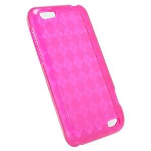  Transparent Pink Check TPU Protector Case For HTC One V 