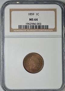 1859 Indian cent, NGC MS64  