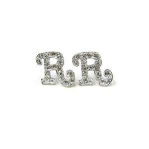  R Silver Crystal Initial Letter Stud Earrings LA1191 Arts 
