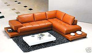 2226 Italian Leather Living Room Sectional Sofa Orange  