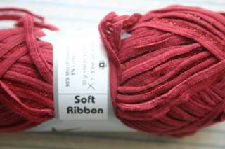1sk ICE ribbon yarn with meshy center muted burgundy red color  