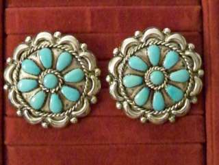 Signed LH NAVAJO TURQUOISE Sterling SILVER Earrings  