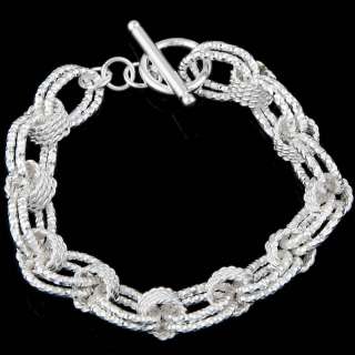 Silver Electroplating Circle Link Chain Toggle Bracelet  