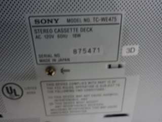SONY TC WE475 DUAL CASSETTE PLAYER FOR PARTS/REPAIR  