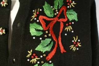 Victoria Jones UGLY CHRISTMAS SWEATER Black Cardigan L  