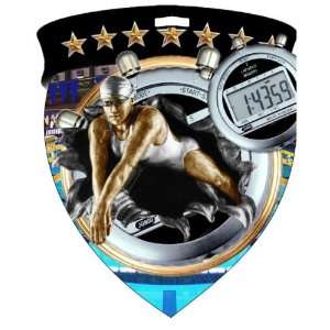 Shield Style Female Swimming Medals with Full Color Image and Clear 