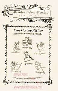 Kitchen Pixies for Tea Towels Hot Iron Embroidery Transfers  