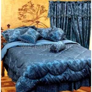 7pc Blue Tone on Tone Jacquard King Bed in a Bag Comforter Bedding Set 
